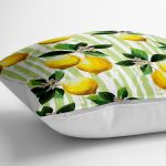 - yerminderi-YER-3103-1 - Realhomes  Yeşil Zeminli 3 Boyutlu Limon Desenli Dijital Baskılı Yer Minderi - 70 x 70 cm Realhomes