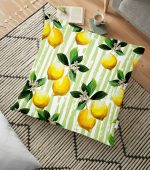 - yerminderi-YER-3103 - Realhomes  Yeşil Zeminli 3 Boyutlu Limon Desenli Dijital Baskılı Yer Minderi - 70 x 70 cm Realhomes