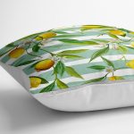 - yerminderi-YER-3104-1 - Realhomes Yeşil Çizgili Limon Desenli Dijital Baskılı Dekoratif Yer Minderi - 70 x 70 cm Realhomes