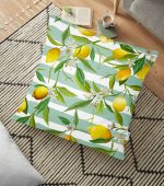 - yerminderi-YER-3104 - Realhomes Yeşil Çizgili Limon Desenli Dijital Baskılı Dekoratif Yer Minderi - 70 x 70 cm Realhomes