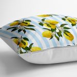 - yerminderi-YER-3106-1 - Realhomes Mavi Çizgili Limon Desenli Dijital Baskılı Dekoratif Yer Minderi - 70 x 70 cm Realhomes