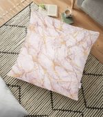 - yerminderi-YER-3122 - Realhomes  Altın Yaldızlı Açık Renk Mermer Desenli Yer Minderi - 70 x 70 cm Realhomes