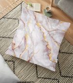 Altın Yaldız Çizgili Mermer Desenli Dekoratif Yer Minderi - 70 x 70 cm Realhomes