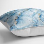 - yerminderi-YER-3129-1 - Realhomes  Mavi Renkli Mermer Desenli Dijital Baskılı Yer Minderi - 70 x 70 cm Realhomes