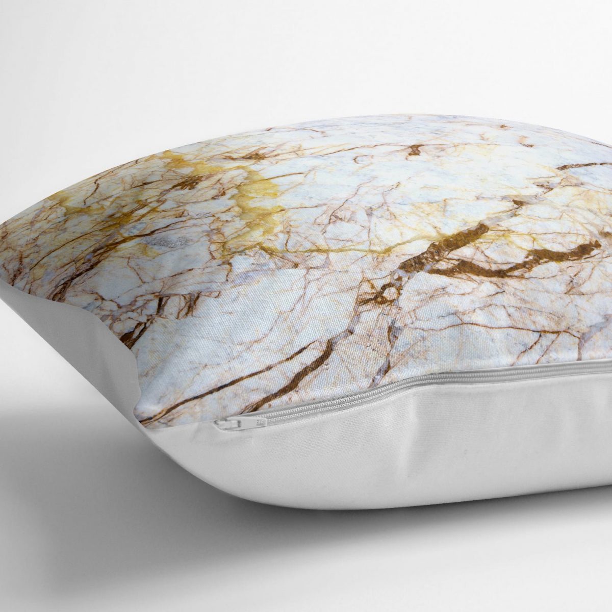 Beyaz Mermer Desenli Dijital Baskılı Yer Minderi - 70 x 70 cm Realhomes