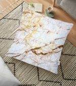 - yerminderi-YER-3130 - Realhomes  Beyaz Mermer Desenli Dijital Baskılı Yer Minderi - 70 x 70 cm Realhomes