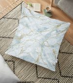 - yerminderi-YER-3131 - Realhomes  Altın Çizgili Mavi Zeminli Dijital Baskılı Yer Minderi - 70 x 70 cm Realhomes