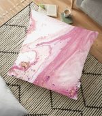 Pembe Beyaz Mermer Desenli Dijital Baskılı Yer Minderi - 70 x 70 cm Realhomes