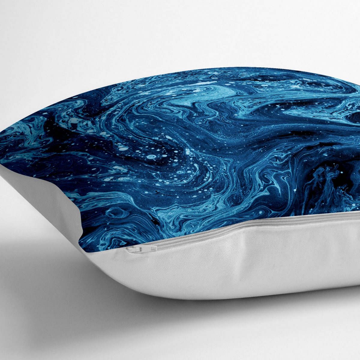 Mavi Ebru Motifleri Dijital Baskılı Yer Minderi - 70 x 70 cm Realhomes