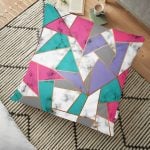 Mermer ve Petek Desenli Dijital Baskılı Yer Minderi - 70 x 70 cm Realhomes