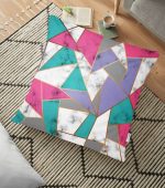 Geometrik Şekilli Mermer Baskılı Modern Yer Minderi - 70 x 70 cm Realhomes