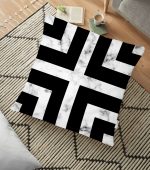 - yerminderi-YER-3153 - Realhomes  Mermer Zeminli Siyah Geometrik Desenli Modern Yer Minderi - 70 x 70 cm Realhomes