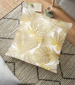 - yerminderi-YER-3156 - Realhomes  Vizon Renk Amazon Yaprakları Temalı Modern Yer Minderi - 70 x 70 cm Realhomes