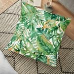 Vizon Renk Amazon Yaprakları Temalı Modern Yer Minderi - 70 x 70 cm Realhomes