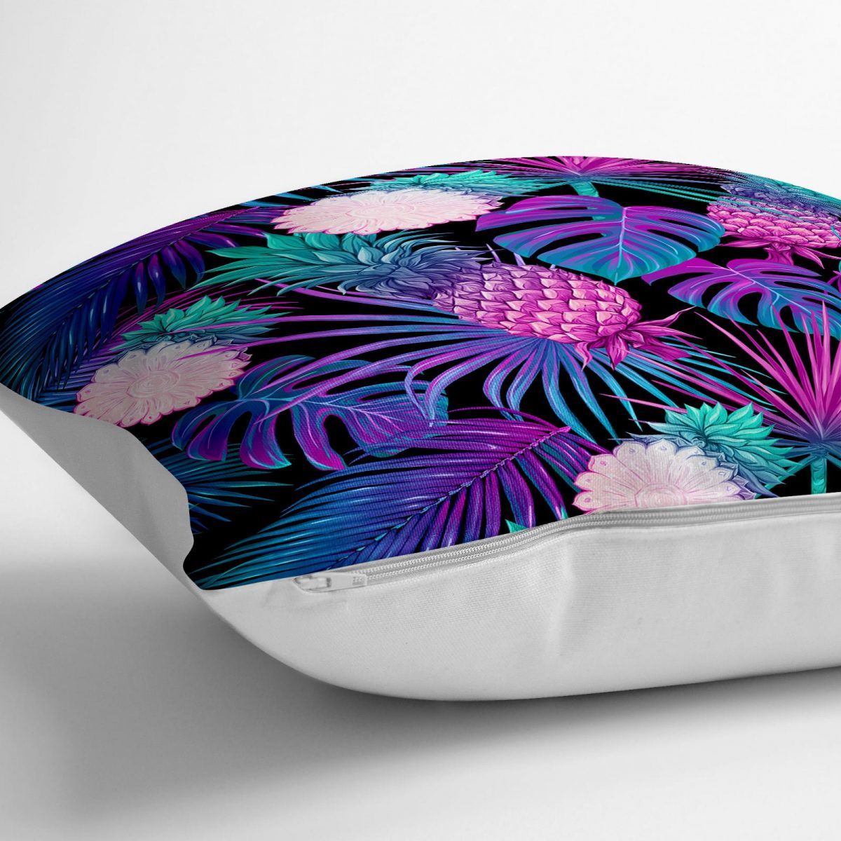 Lacivert Tropikal Desenli Dijital Baskılı Yer Minderi - 70 x 70 cm Realhomes