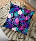 - yerminderi-YER-3158 - Realhomes Lacivert Tropikal Desenli Dijital Baskılı Yer Minderi - 70 x 70 cm Realhomes