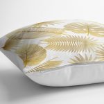 - yerminderi-YER-3159-1 - Realhomes  Beyaz Zeminde Vizon Yapraklar Dijital Baskılı Yer Minderi - 70 x 70 cm Realhomes