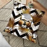 Altın Renkli Palmiye Yaprakları Dijital Baskılı Yer Minderi - 70 x 70 cm Realhomes