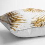 - yerminderi-YER-3166-1 - Realhomes Altın Renkli Palmiye Yaprakları Dijital Baskılı Yer Minderi - 70 x 70 cm Realhomes