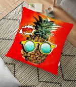 - yerminderi-YER-3170 - Realhomes Kırmızı Zemin Ananas Desenli Dekoratif Yer Minderi - 70 x 70 cm Realhomes