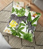 - yerminderi-YER-3171 - Realhomes  Pudra Zeminli Egzotik Zebra Tasarımlı Modern Yer Minderi - 70 x 70 cm Realhomes