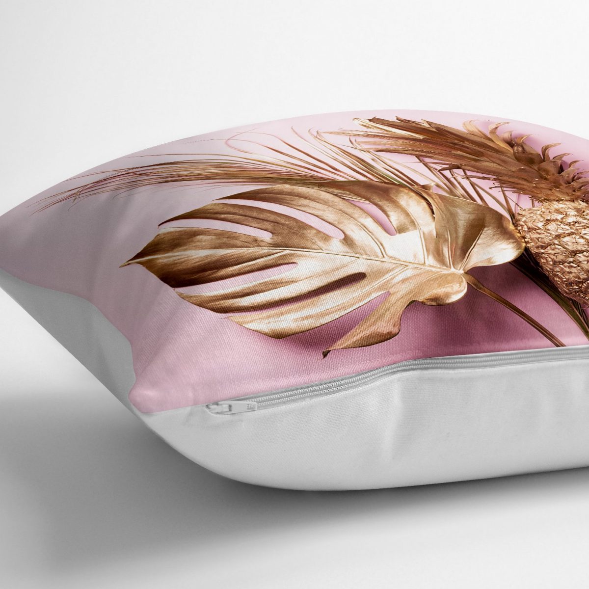 3D Yaprak ve Ananas Desenli Özel Tasarım Yer Minderi - 70 x 70 cm Realhomes