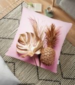 3D Yaprak ve Ananas Desenli Özel Tasarım Yer Minderi - 70 x 70 cm Realhomes