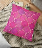 - yerminderi-YER-3174 - Realhomes Pembe Altın Varaklı Ogea Desenli Dekoratif Yer Minderi - 70 x 70 cm Realhomes