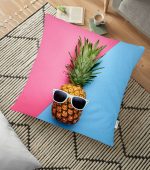 - yerminderi-YER-3175 - Realhomes  Mavi Pembe Ananas Desenli Modern Yer Minderi - 70 x 70 cm Realhomes
