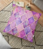 - yerminderi-YER-3179 - Realhomes  Geometrik Açık Pudra Renkli Modern Yer Minderi - 70 x 70 cm Realhomes