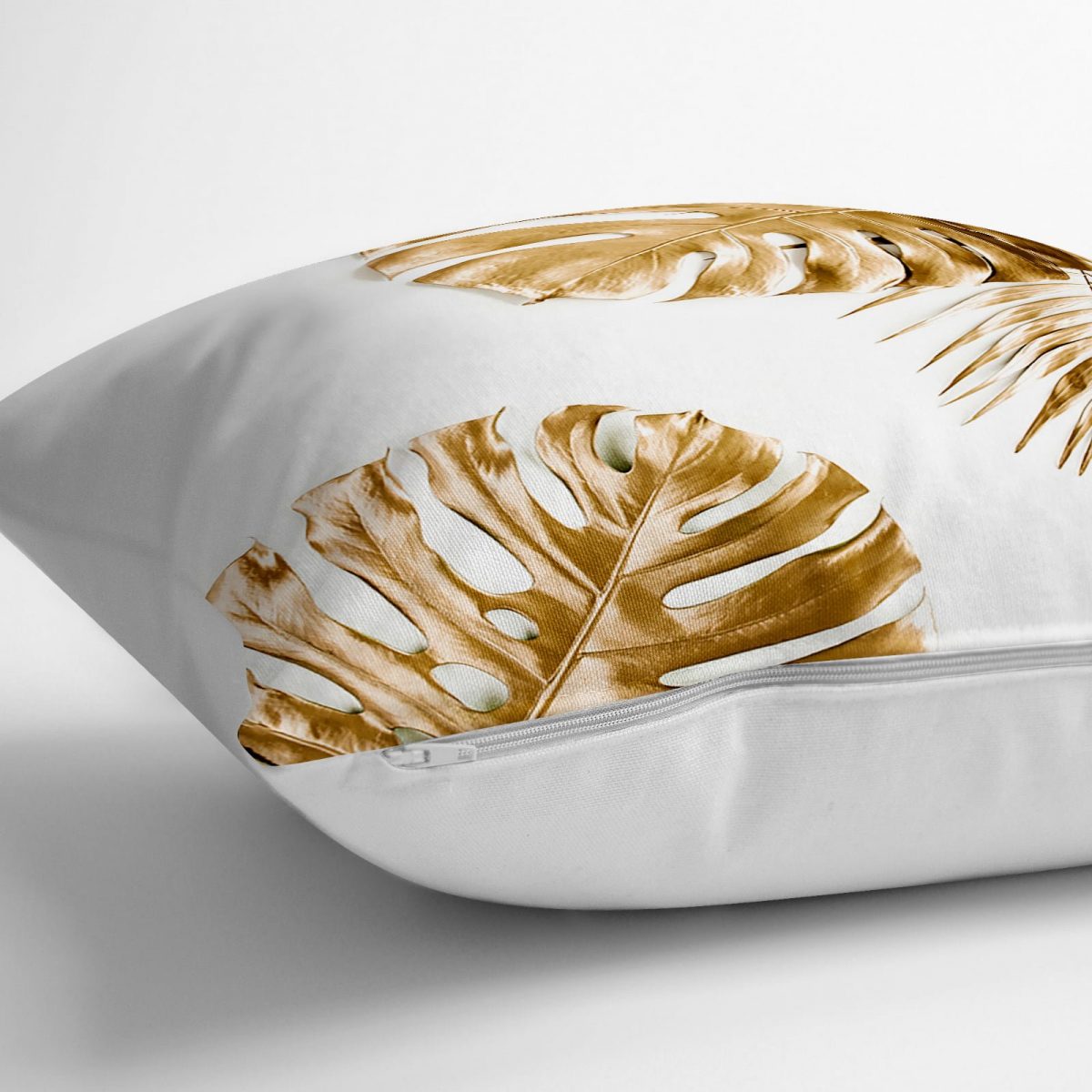 3D Altın Renkli Palmiye Yaprakları Desenli Dekoratif Yer Minderi - 70 x 70 cm Realhomes