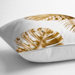 - yerminderi-YER-3181-1 - Realhomes  3D Altın Renkli Palmiye Yaprakları Desenli Dekoratif Yer Minderi - 70 x 70 cm Realhomes