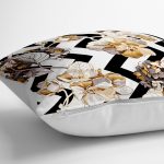 - yerminderi-YER-3183-1 - Realhomes  Zigzag Zeminde Çiçekler Temalı Modern Yer Minderi - 70 x 70 cm Realhomes