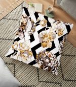 - yerminderi-YER-3183 - Realhomes  Zigzag Zeminde Çiçekler Temalı Modern Yer Minderi - 70 x 70 cm Realhomes