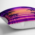 - yerminderi-YER-3184-1 - Realhomes  Mor Zeminli Palmiyeler Motifli Dijital Baskılı Dekoratif Yer Minderi - 70 x 70 cm Realhomes