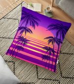 - yerminderi-YER-3184 - Realhomes  Mor Zeminli Palmiyeler Motifli Dijital Baskılı Dekoratif Yer Minderi - 70 x 70 cm Realhomes