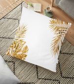 3D Altın Renkte Yapraklar Temalı Modern Yer Minderi - 70 x 70 cm Realhomes