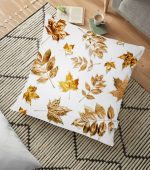 3D Altın Renkli Yapraklar Özel Tasarım Modern Yer Minderi - 70 x 70 cm Realhomes