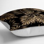 - yerminderi-YER-3189-1 - Realhomes Siyah Zeminde Altın Renkli Yapraklar Desenli Yer Minderi - 70 x 70 cm Realhomes