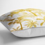 - yerminderi-YER-3197-1 - Realhomes  Altın Renkte Palmiyeler Özel Tasarımlı Yer Minderi - 70 x 70 cm Realhomes