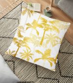 - yerminderi-YER-3197 - Realhomes  Altın Renkte Palmiyeler Özel Tasarımlı Yer Minderi - 70 x 70 cm Realhomes