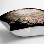 - yerminderi-YER-3200-1 - Realhomes  Siyah Zeminde Çiçek Bahçesi Exclusive Modern Tasarımlı Yer Minderi - 70 x 70 cm Realhomes