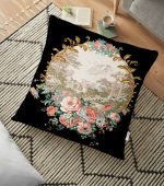 - yerminderi-YER-3200 - Realhomes  Siyah Zeminde Çiçek Bahçesi Exclusive Modern Tasarımlı Yer Minderi - 70 x 70 cm Realhomes