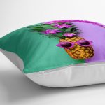 - yerminderi-YER-3202-1 - Realhomes Yeşil ve Mor Ananas Temalı Özel Tasarım Yer Minderi - 70 x 70 cm Realhomes