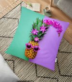 - yerminderi-YER-3202 - Realhomes Yeşil ve Mor Ananas Temalı Özel Tasarım Yer Minderi - 70 x 70 cm Realhomes