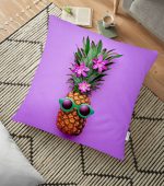 Mor Zeminde Ananas Desenli Modern Yer Minderi - 70 x 70 cm Realhomes