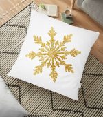 Altın Görünümlü Kar Tanesi Desenli 3D Modern Yer Minderi - 70 x 70 cm Realhomes