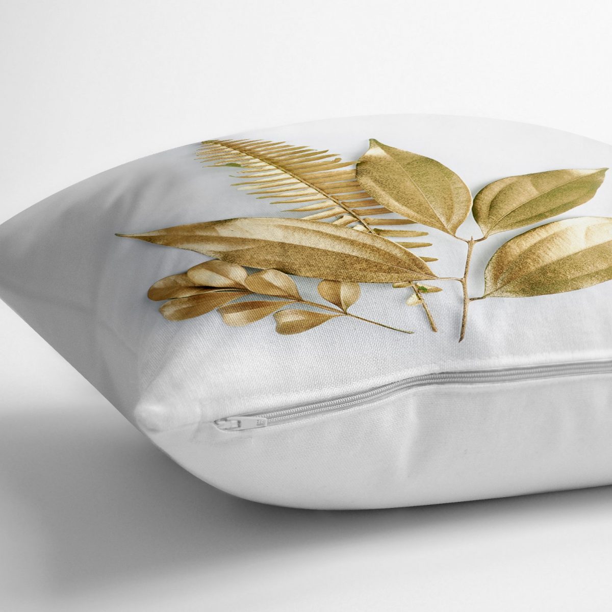 3D Altın Görünümlü Yapraklar Desenli Modern Yer Minderi - 70 x 70 cm Realhomes