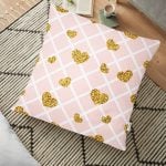 3D Altın Görünümlü Yapraklar Desenli Modern Yer Minderi - 70 x 70 cm Realhomes