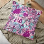 Damalı Pudra Renkli Altın Kalpler Özel Tasarım Yer Minderi - 70 x 70 cm Realhomes